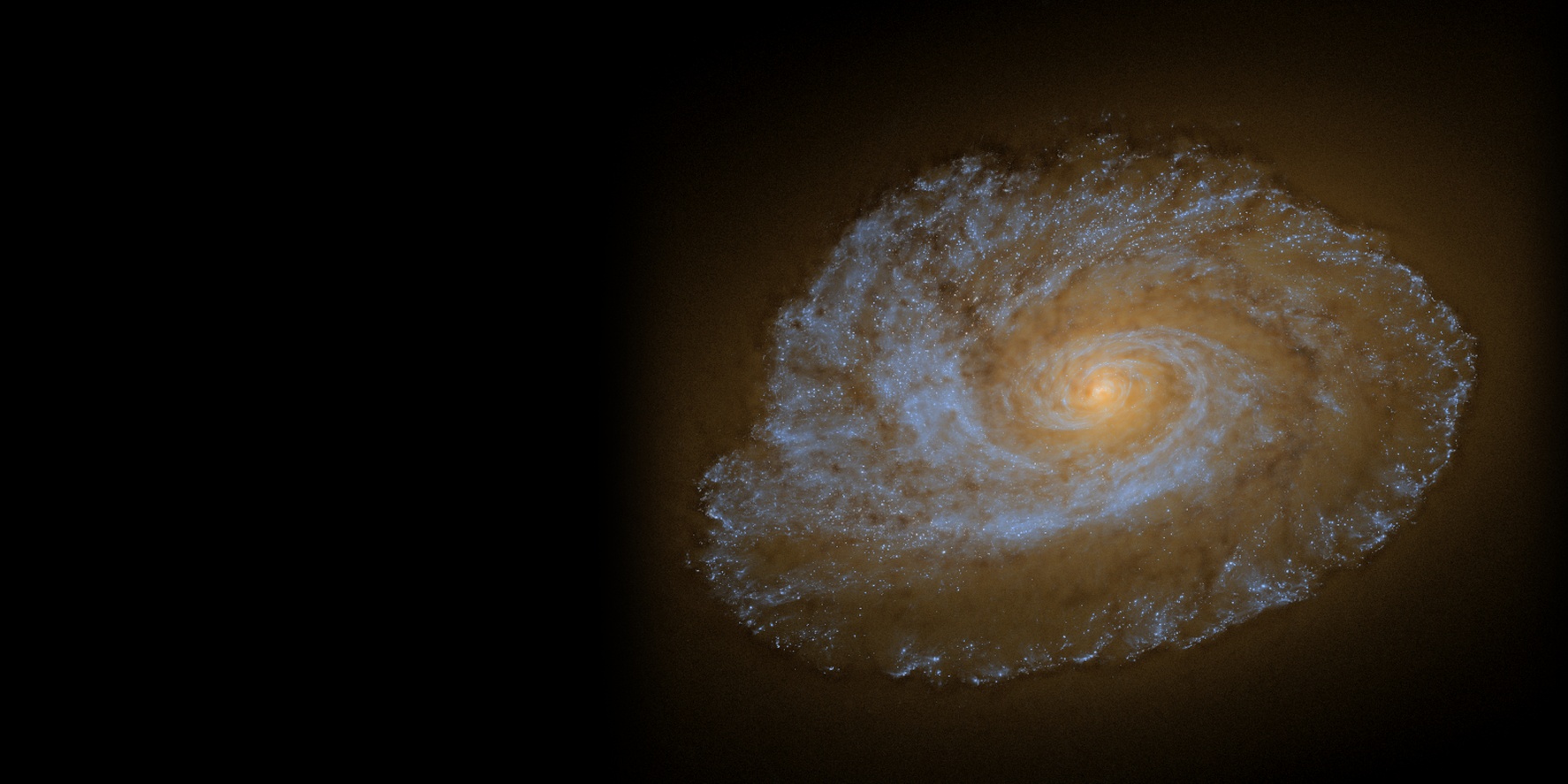 A synthetic observation of the simulated galaxy in blue stellar light and warm dust