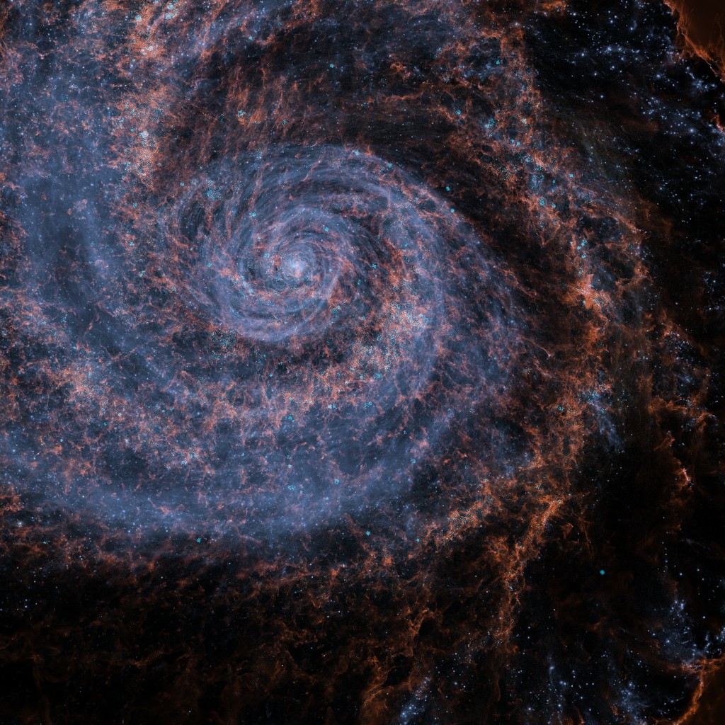 A simulated barred spiral galaxy seen from above